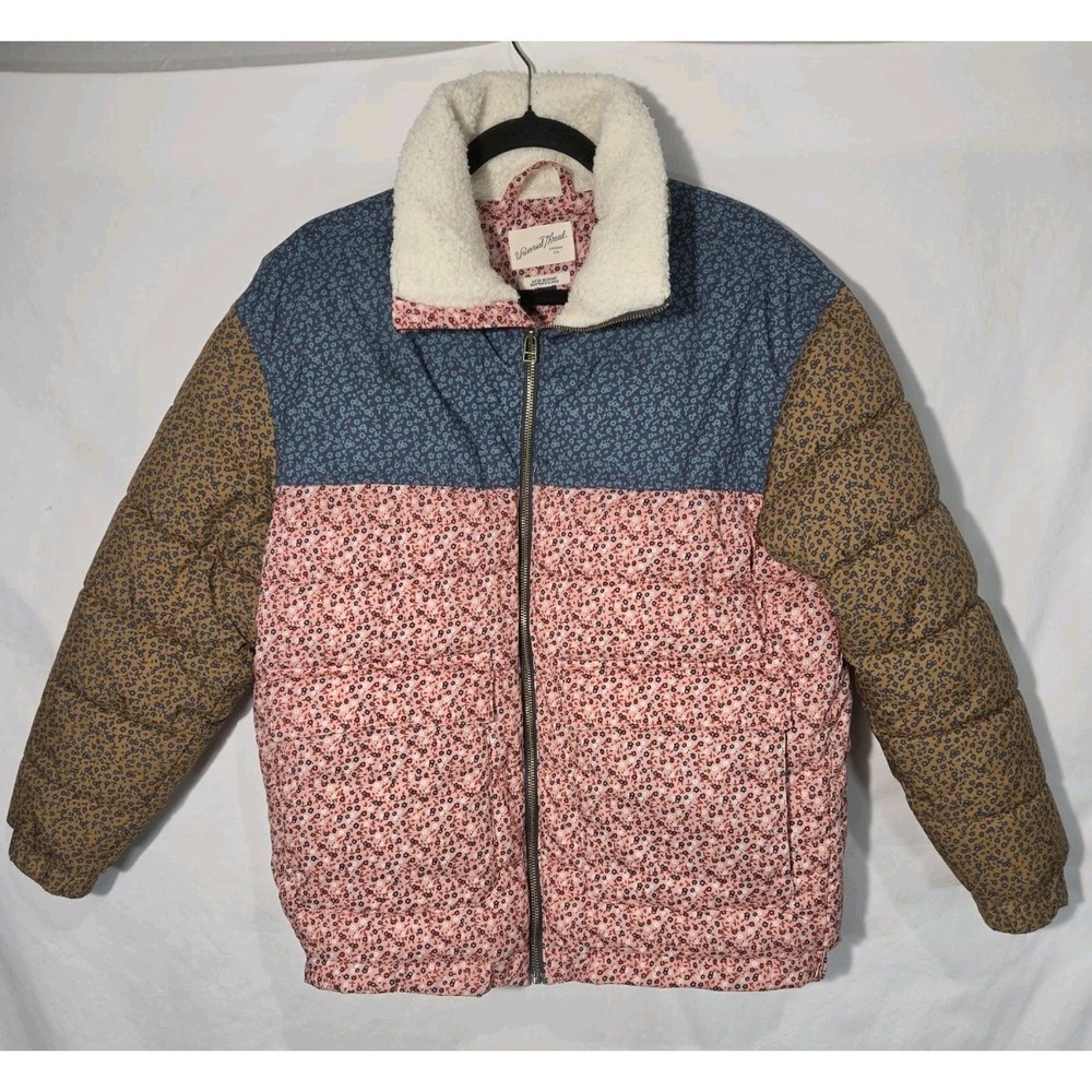 Universal Thread SMALL Floral Patchwork Water Resistant Puffer Sherpa Jacket